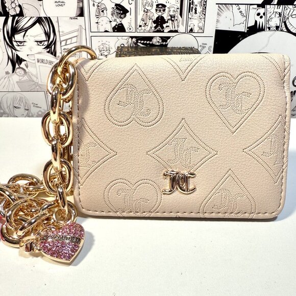Juicy Couture Sandstone Top Notch Card Case Key Fob Wallet + Chunky Chain NWOT - Picture 2 of 5
